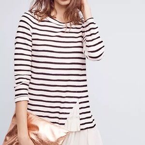 Anthropologie Yilessa Black & White Striped Ruffle Hem Dress Pullover, Size S